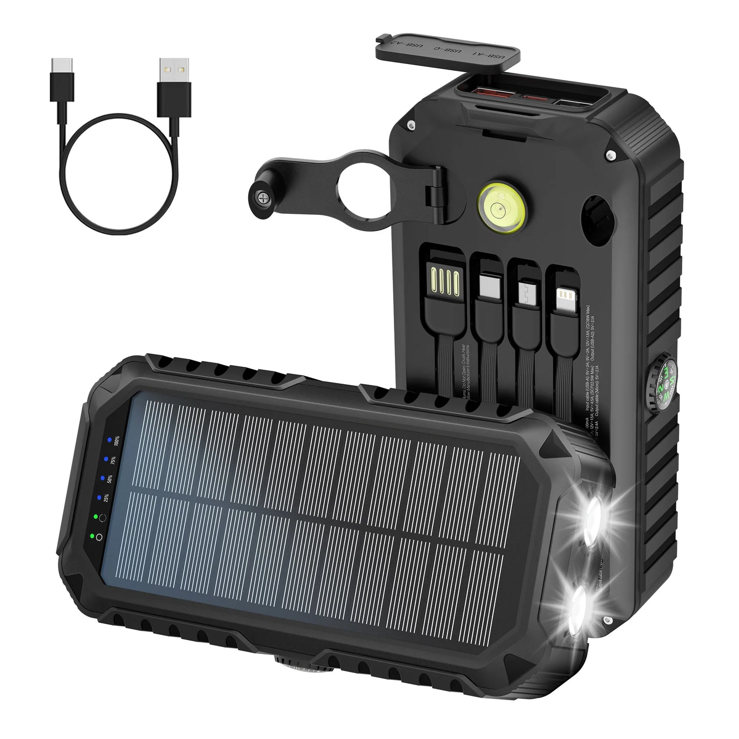 Solar Power Bank Built-in Flashlight Charger