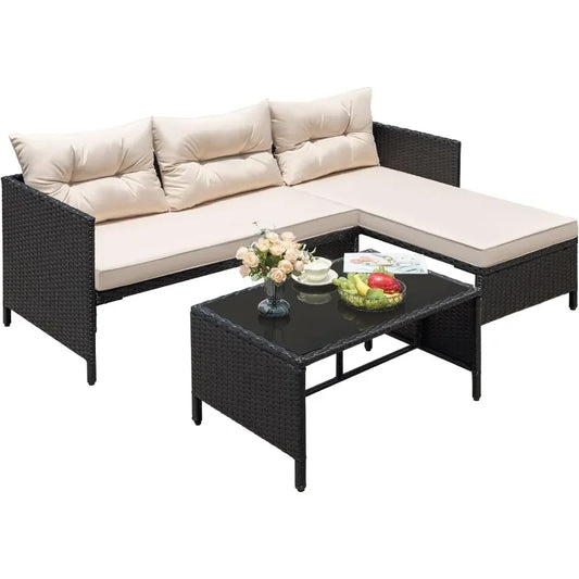3 Piece Patio Furniture Set Wicker Rattan Sofa