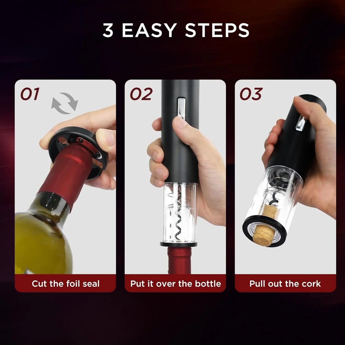 Automatic Electric Wine Opener Set with LED, Vacuum Stopper, Pourer & Foil Cutter for Home Parties