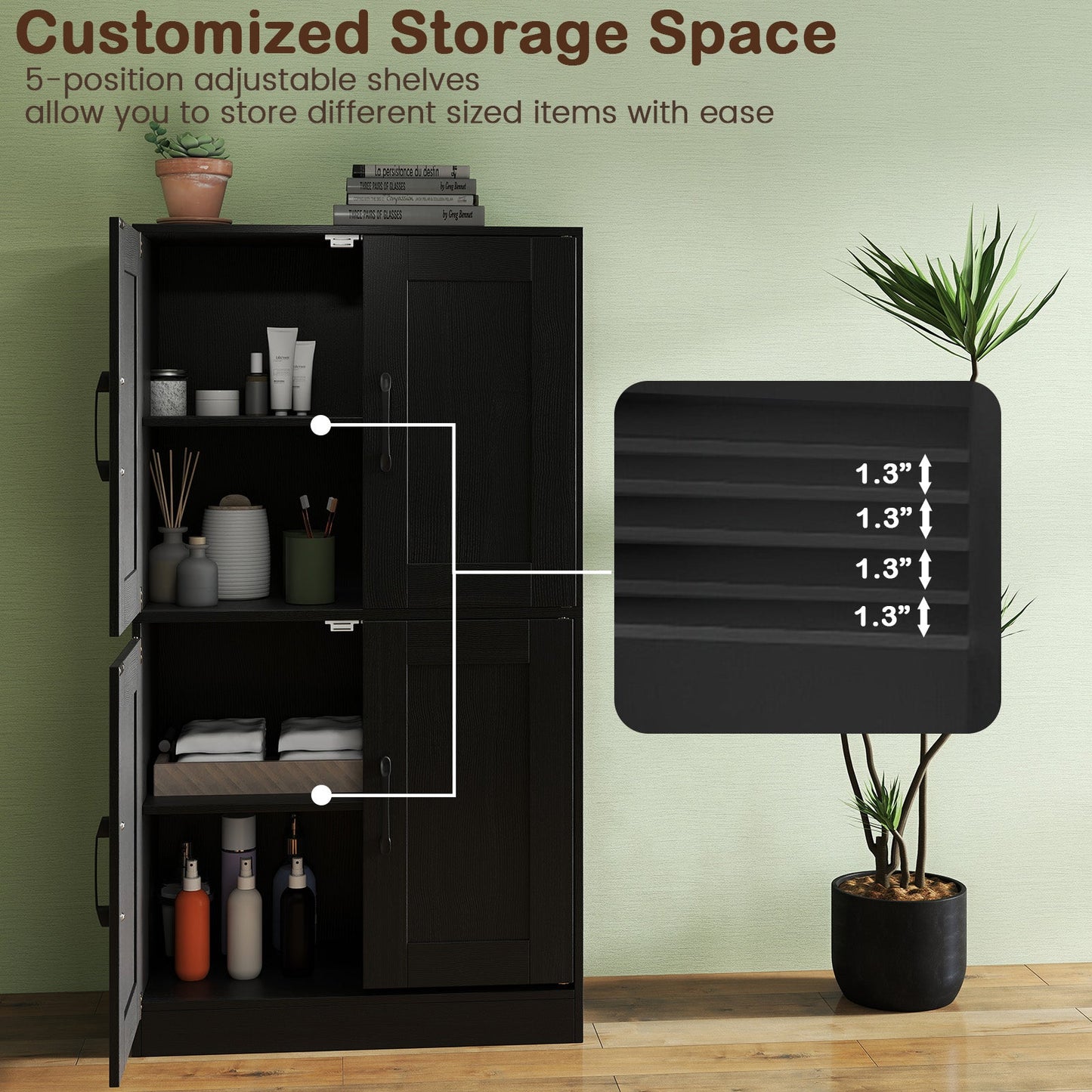 Bathroom Cabinet With Doors And Adjustable Shelves