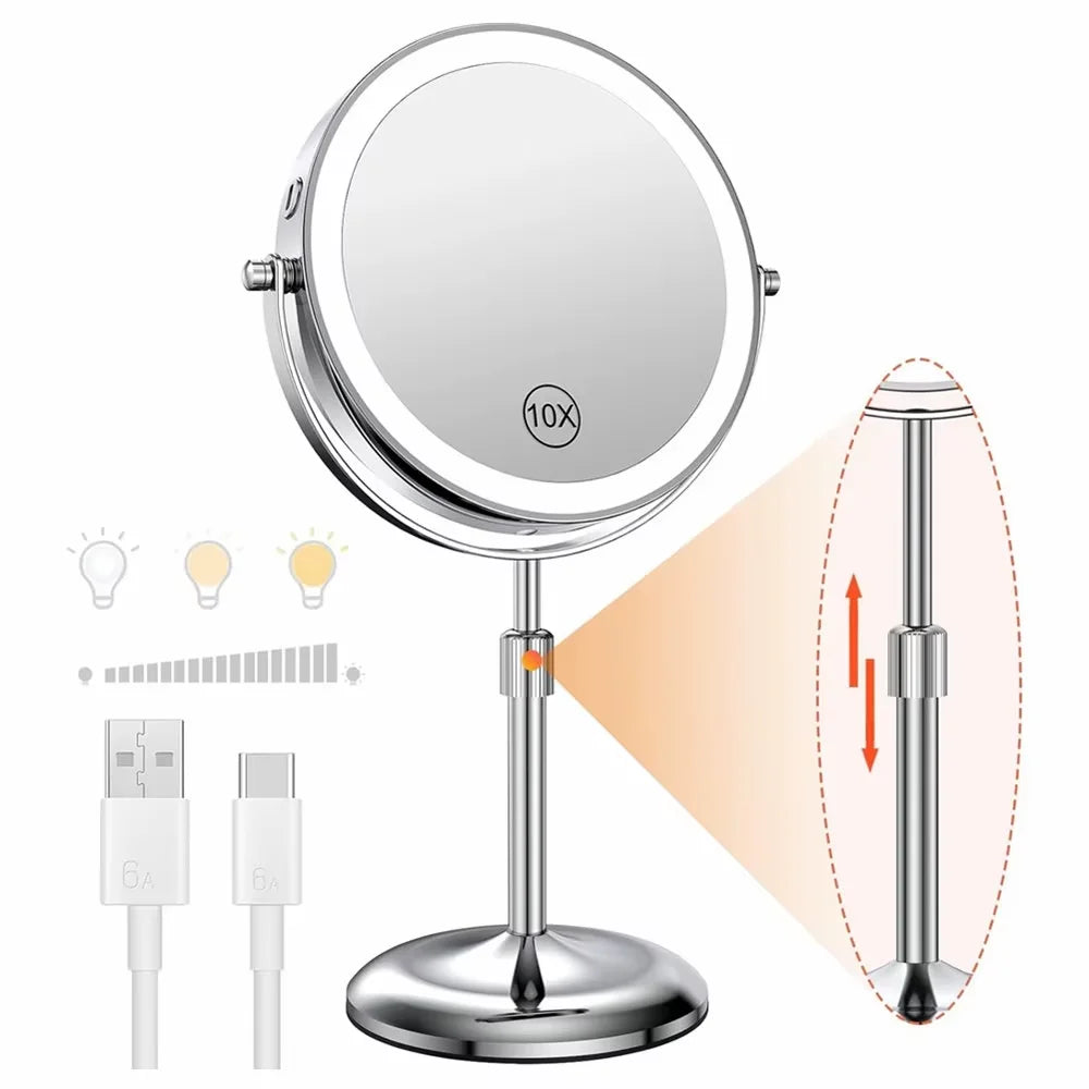 1x/10x Lighted Magnifying Tabletop Vanity Mirror