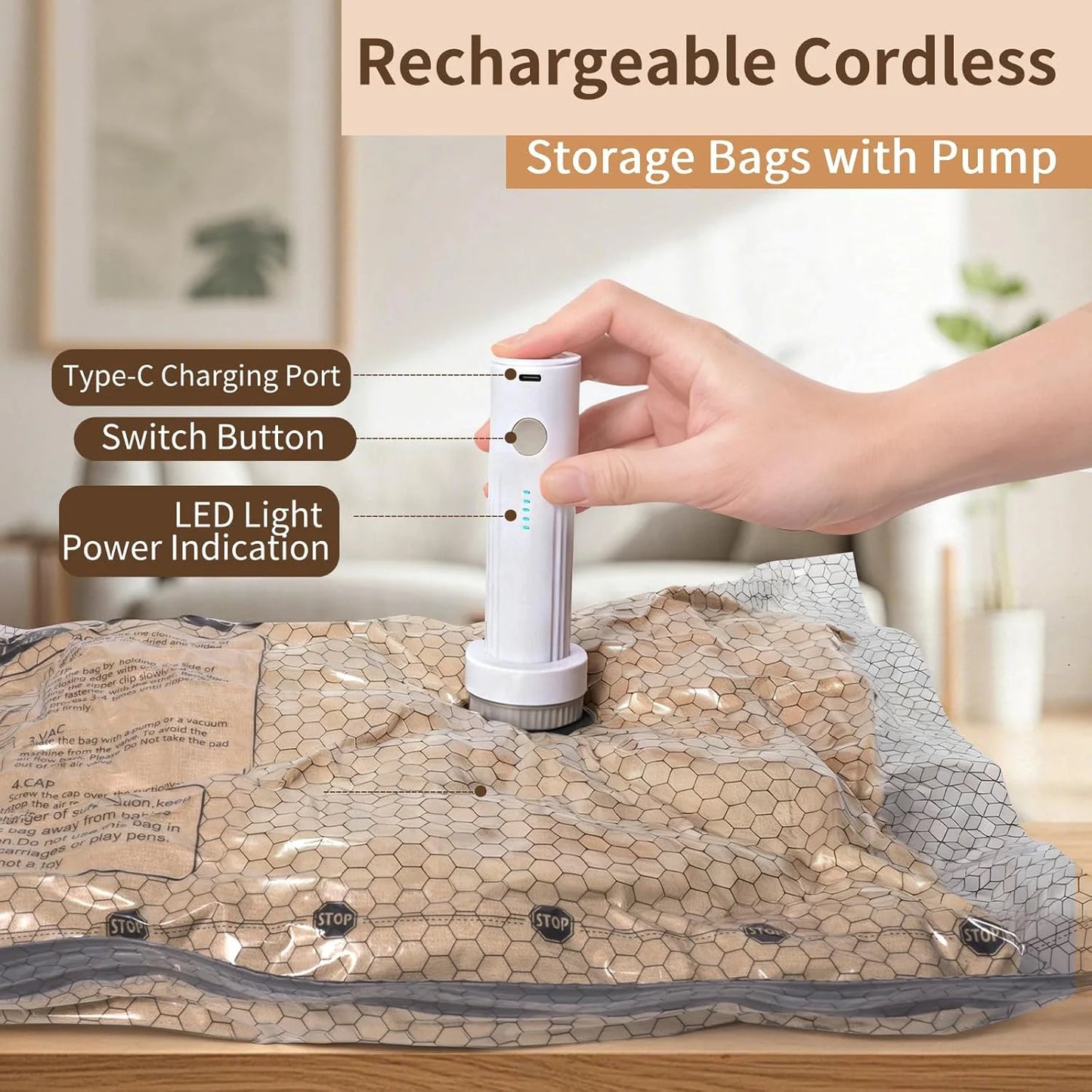 Vacuum Bags for Travel with Rechargeable air Pump