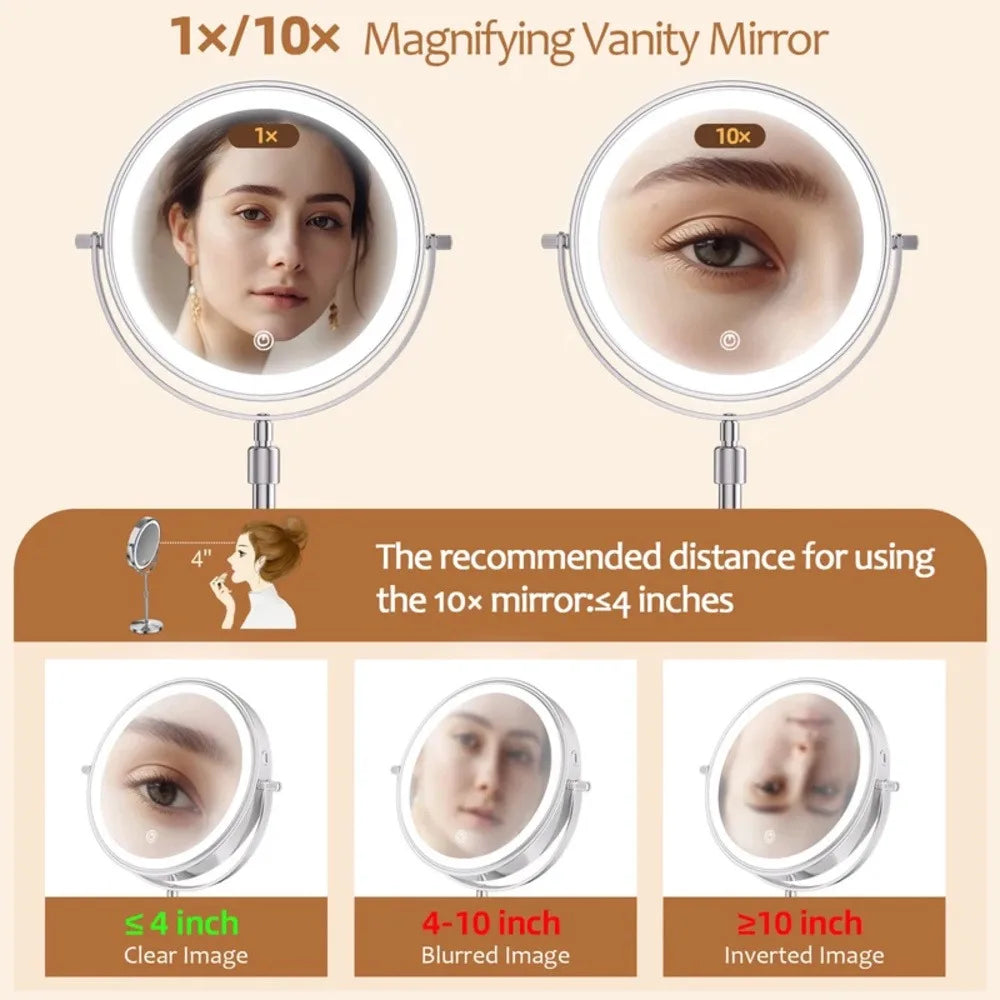 1x/10x Lighted Magnifying Tabletop Vanity Mirror
