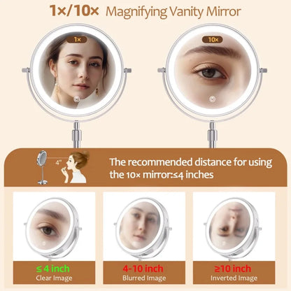 1x/10x Lighted Magnifying Tabletop Vanity Mirror