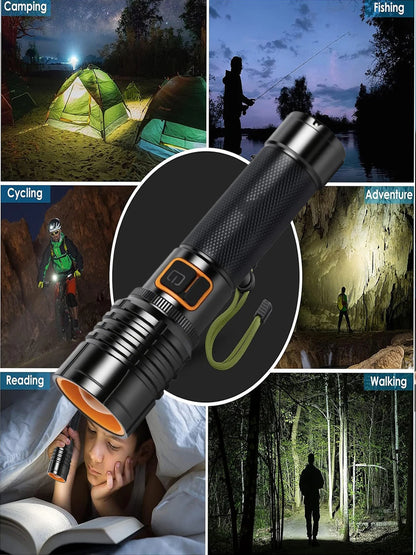 EDC Tactical Flashlight Fire-Starting Flashlight Kit High Power LED Aluminum Alloy Flashlight USB-C Rechargeable Super Bright To