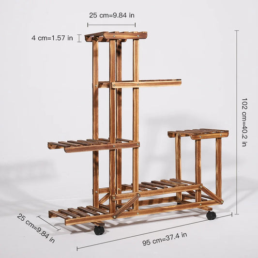 Wood Plant Rack  Rolling Flower Pot Holder