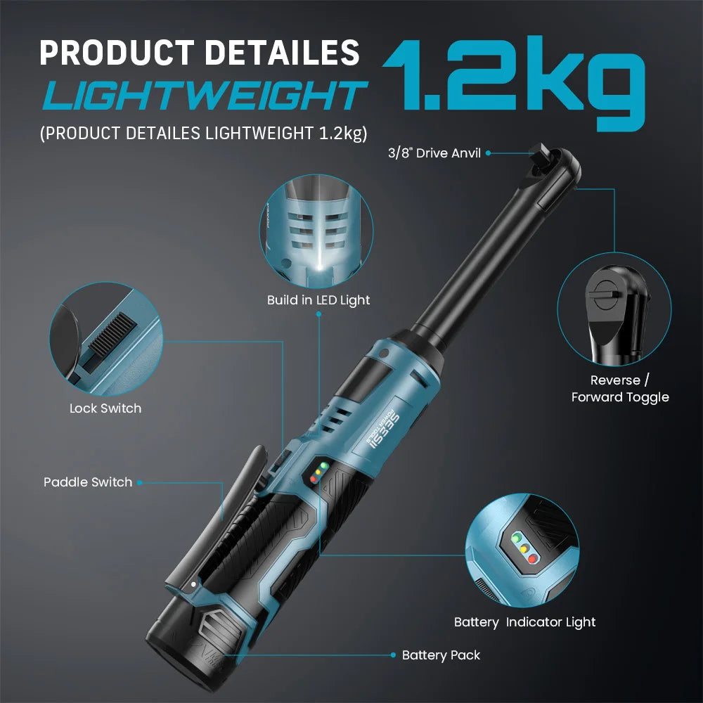 3/8"Cordless Electric Wrench Rechargeable Angle Wrench