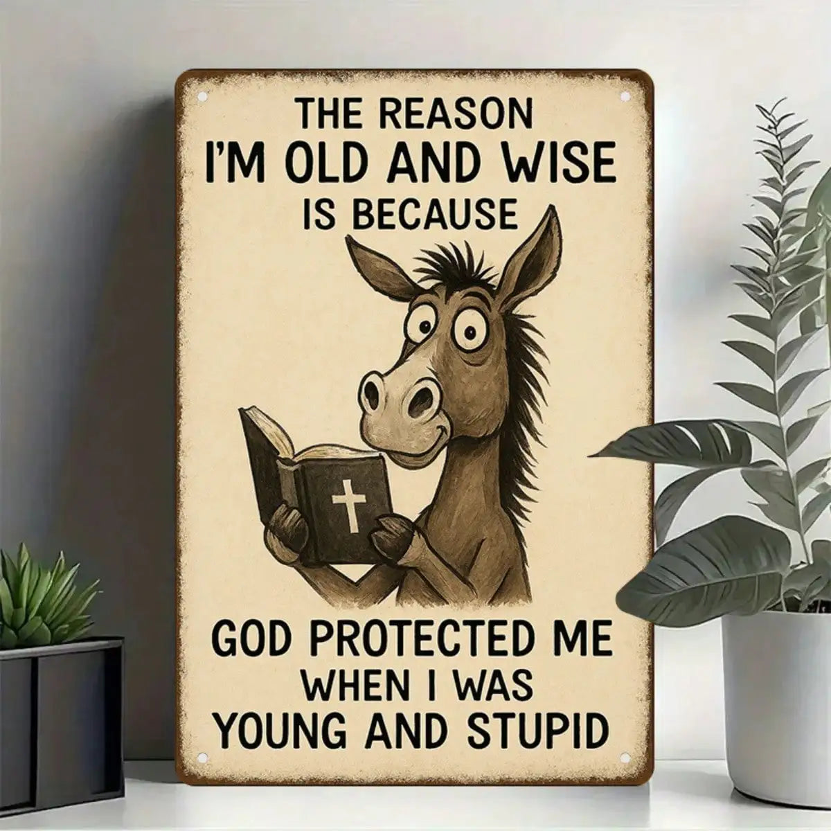 Donkey Tin Sign Funny Old And Wise Quote