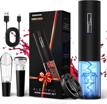 Automatic Electric Wine Opener Set with LED, Vacuum Stopper, Pourer & Foil Cutter for Home Parties