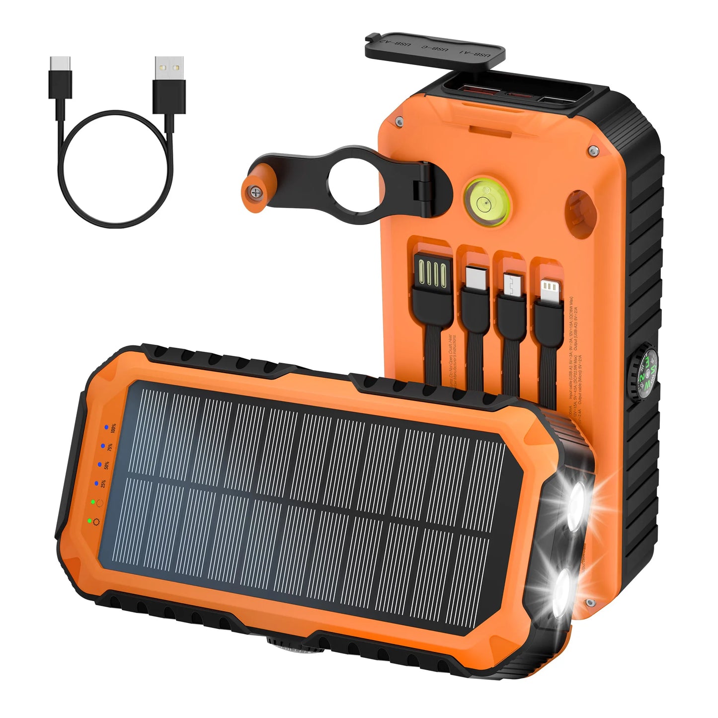 Solar Power Bank Built-in Flashlight Charger