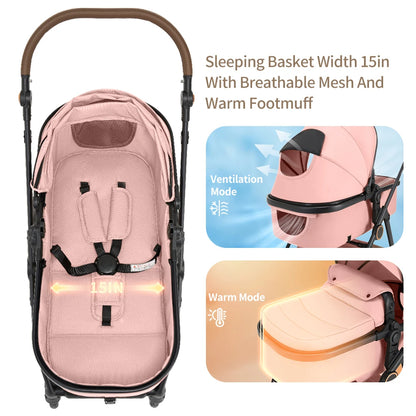 2 in 1 Baby Stroller Foldable  Adjustable Canopy