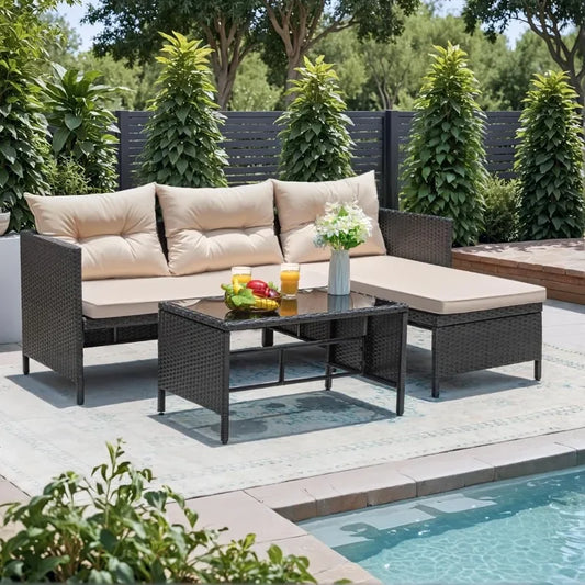 3 Piece Patio Furniture Set Wicker Rattan Sofa
