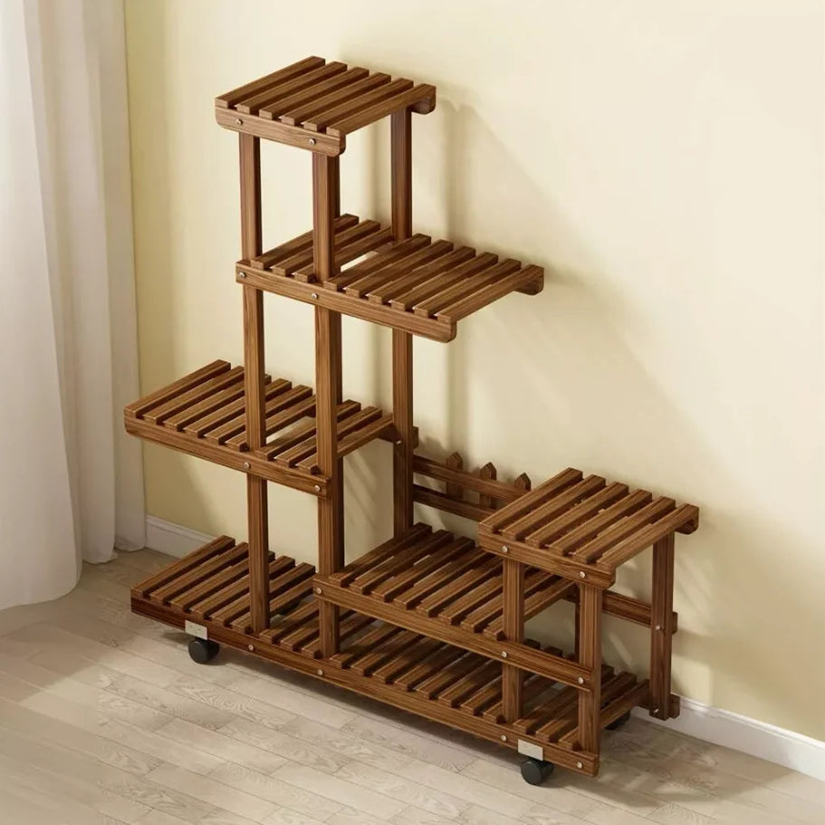 Wood Plant Rack  Rolling Flower Pot Holder