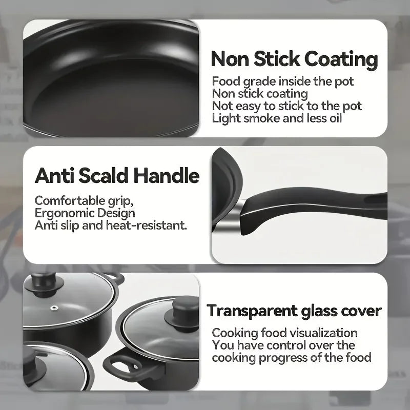 Nonstick Cookware Set Black - Induction Compatible