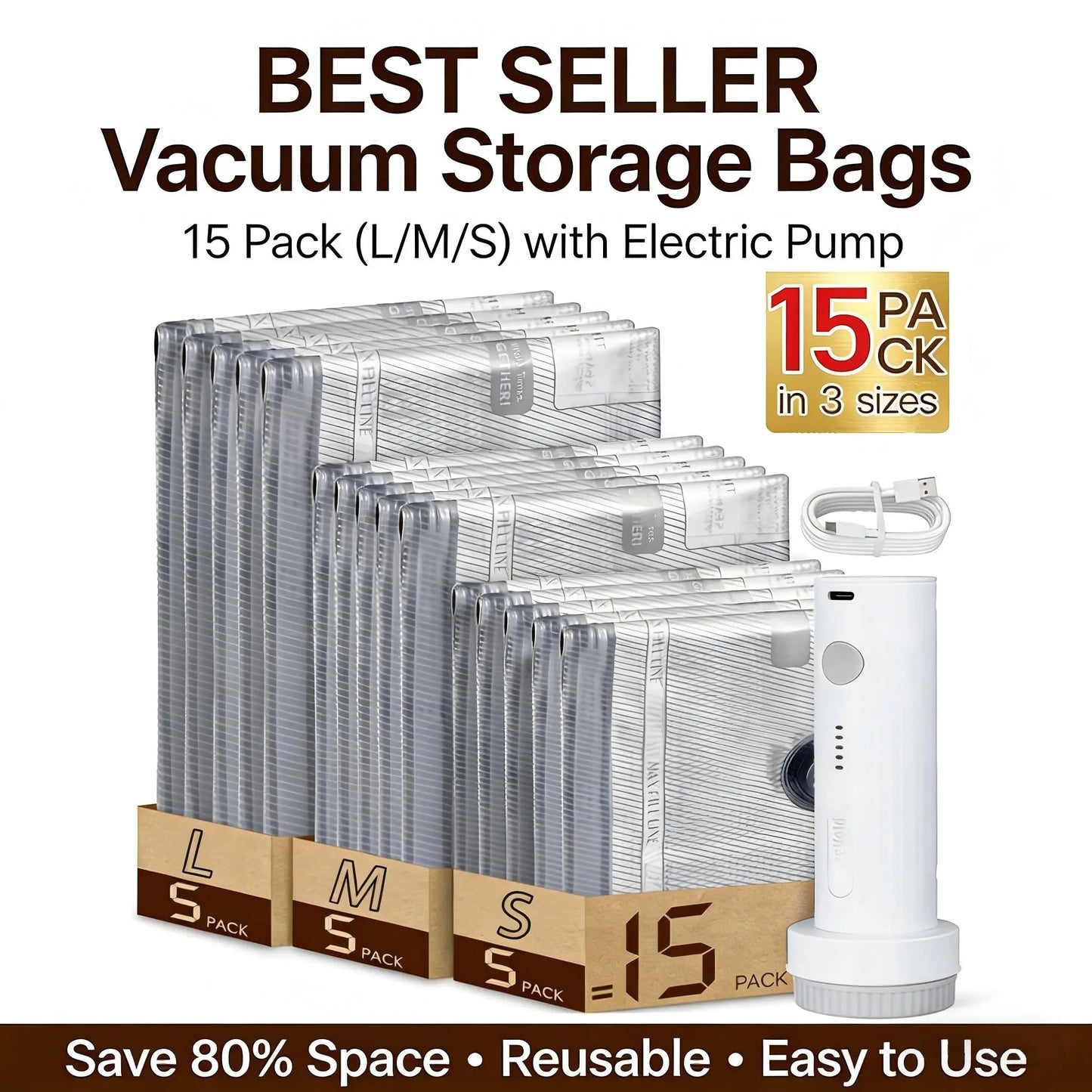 Vacuum Bags for Travel with Rechargeable air Pump