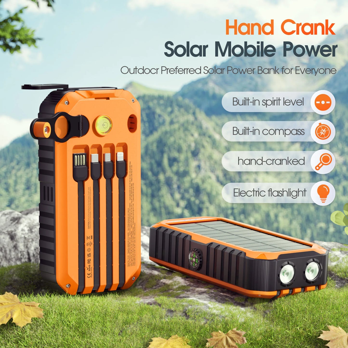 Solar Power Bank Built-in Flashlight Charger
