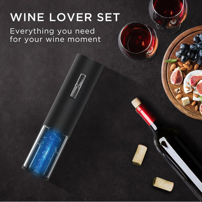 Automatic Electric Wine Opener Set with LED, Vacuum Stopper, Pourer & Foil Cutter for Home Parties