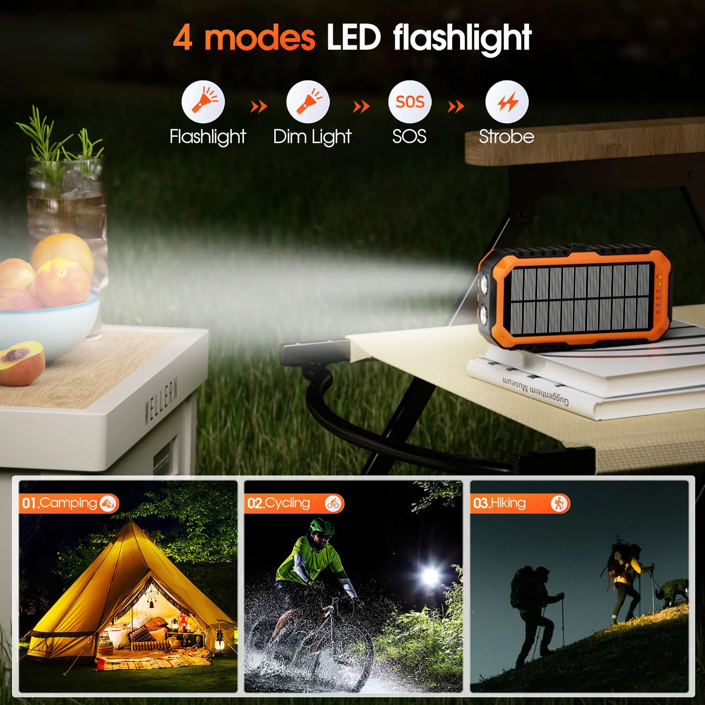 Solar Power Bank Built-in Flashlight Charger