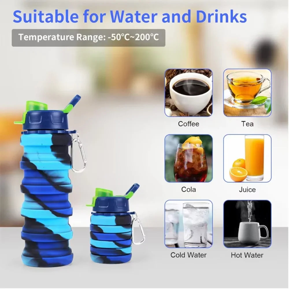 Silicone Collapsible Folding Sports Water Bottle