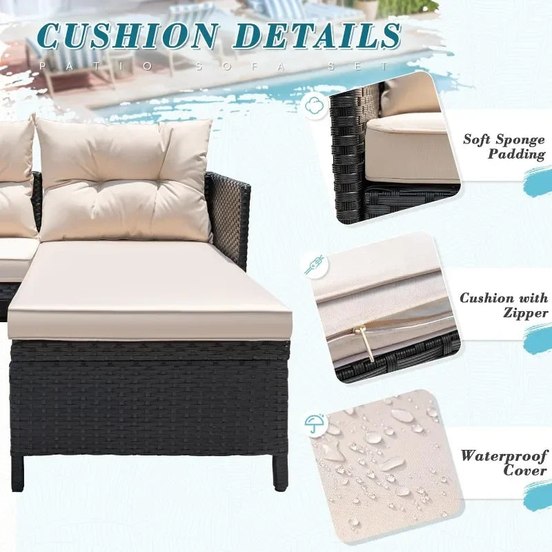3 Piece Patio Furniture Set Wicker Rattan Sofa