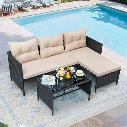 3 Piece Patio Furniture Set Wicker Rattan Sofa