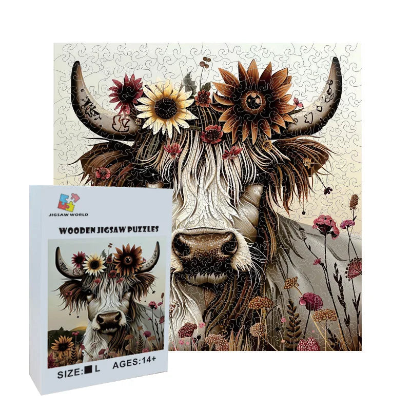 Sunflower Yak Wooden Jigsaw Puzzle