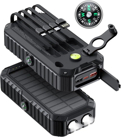 Solar Charger Power Bank 40000mAh Built in 4 Cables and Hand Crank,Portable Charger 6 Outputs & 4 Inputs External Battery Pack