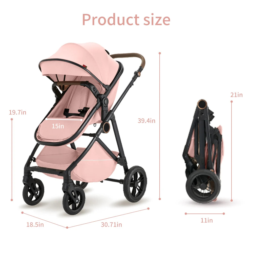 2 in 1 Baby Stroller Foldable  Adjustable Canopy