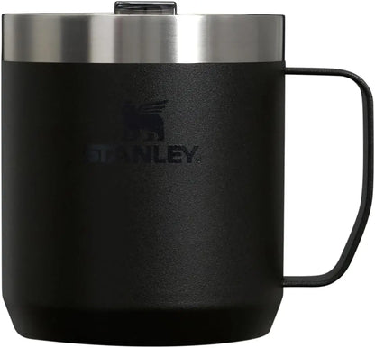 Insulated Stainless Steel Camp Mug with Press-Fit Lid, BPA-Free, Holds Coffee, Tea & Drinks, 12 oz Capacity in Black