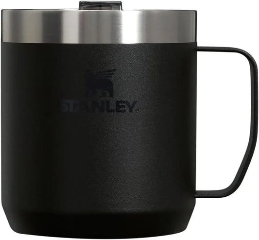 Insulated Stainless Steel Camp Mug with Press-Fit Lid, BPA-Free, Holds Coffee, Tea & Drinks, 12 oz Capacity in Black