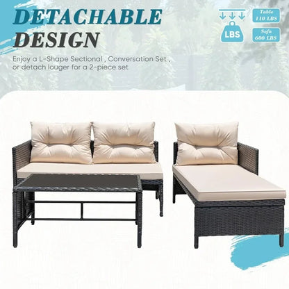 3 Piece Patio Furniture Set Wicker Rattan Sofa