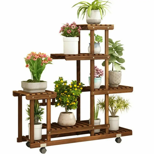 Wood Plant Rack  Rolling Flower Pot Holder