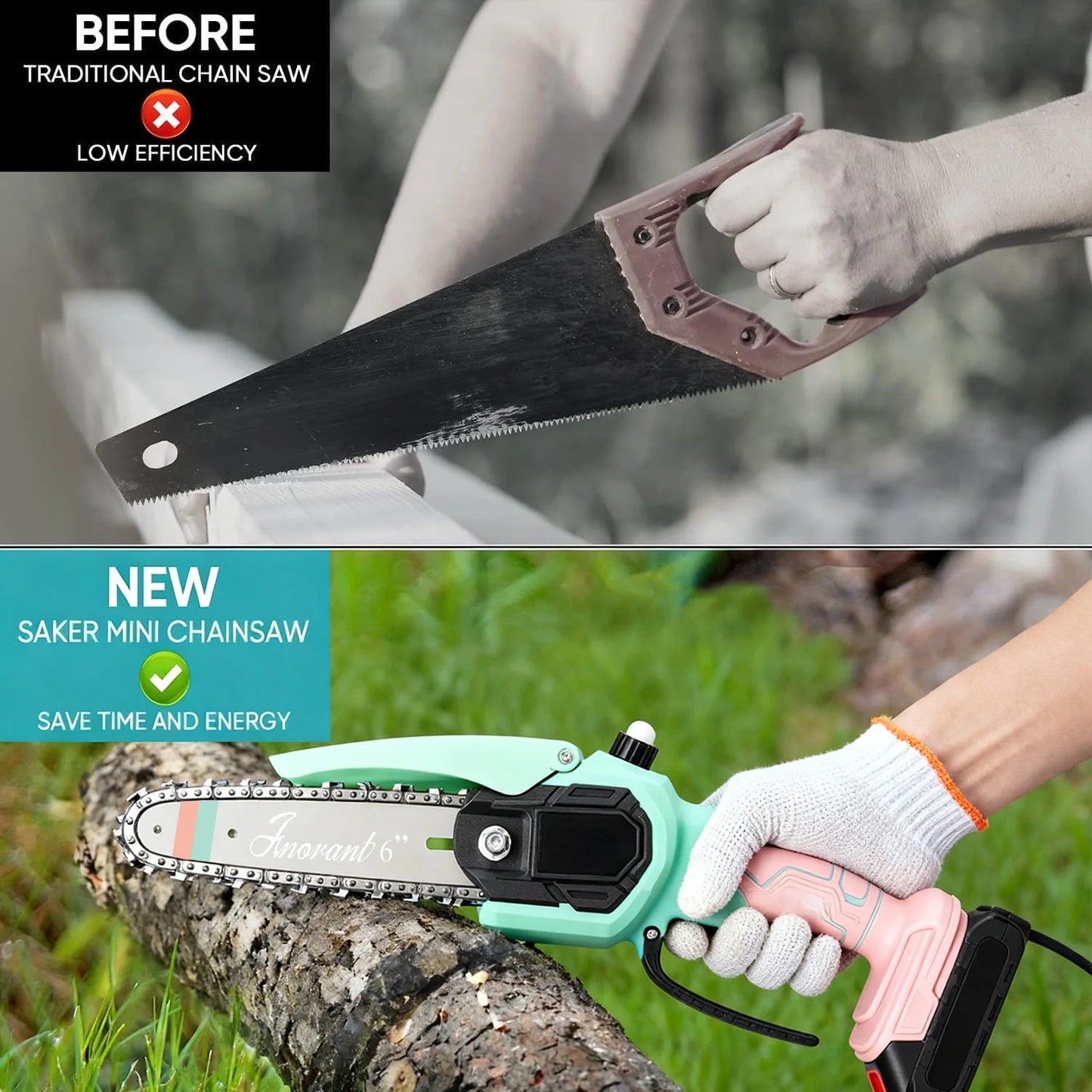 Mini Chainsaw Cordless Electric with 2 Batteries