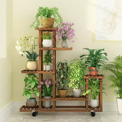 Wood Plant Rack  Rolling Flower Pot Holder