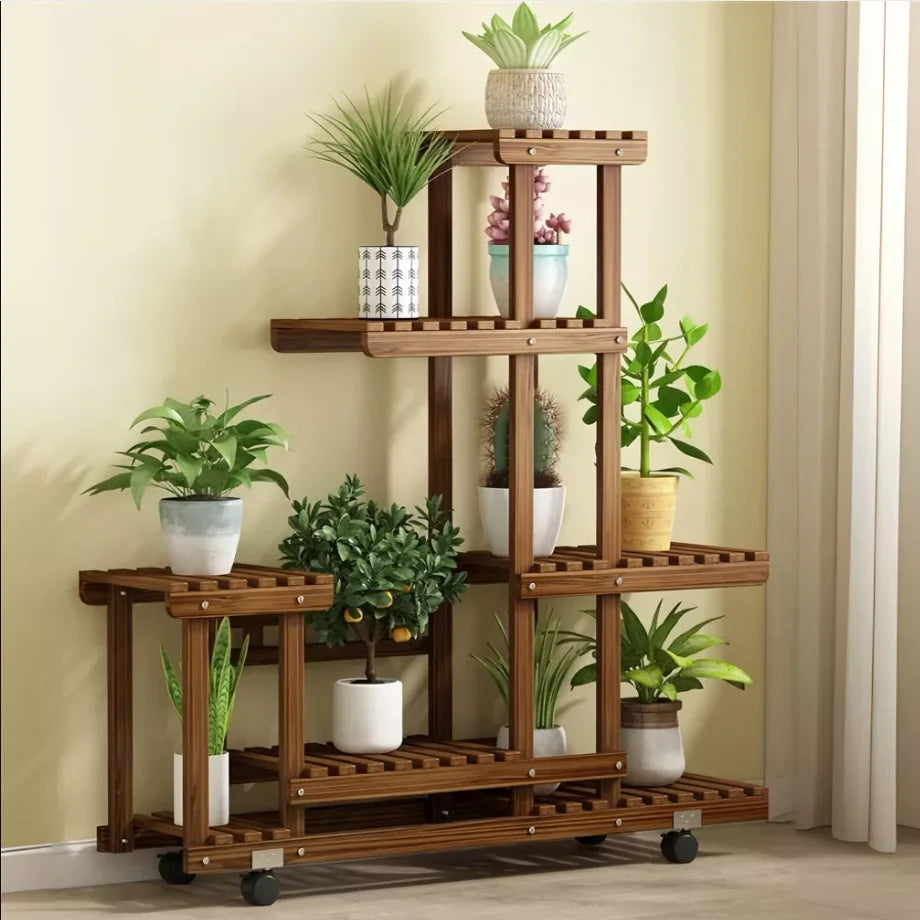 Wood Plant Rack  Rolling Flower Pot Holder