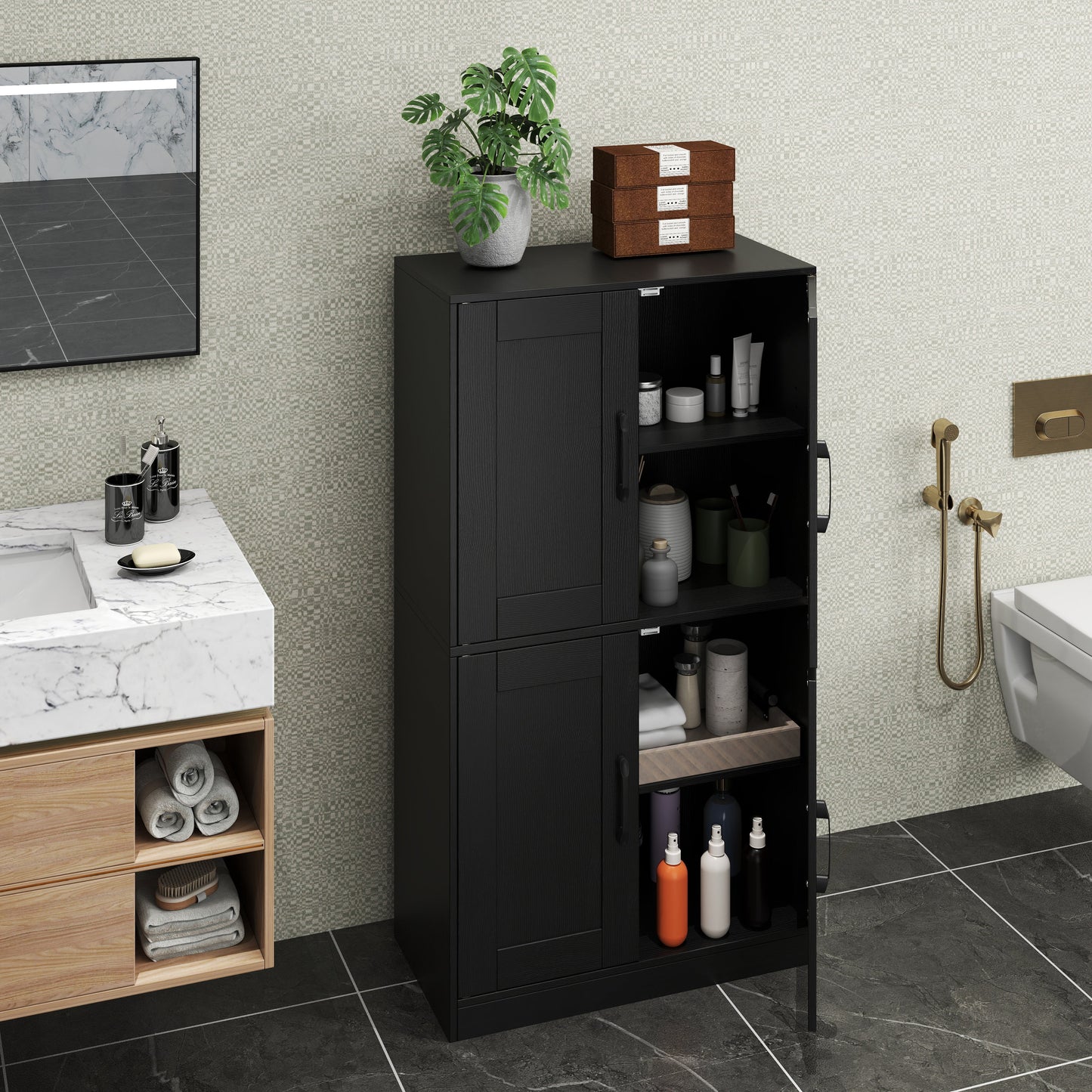 Bathroom Cabinet With Doors And Adjustable Shelves