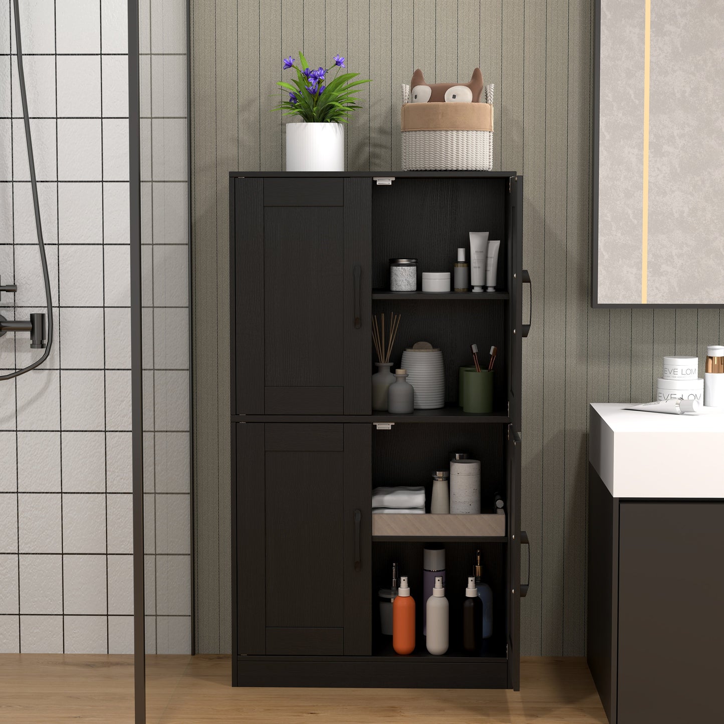 Bathroom Cabinet With Doors And Adjustable Shelves